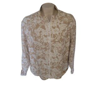 Floral Beige & White Zip-Up Jacket By Weekenders XXL 90% Cotton 10% Spandex Wome